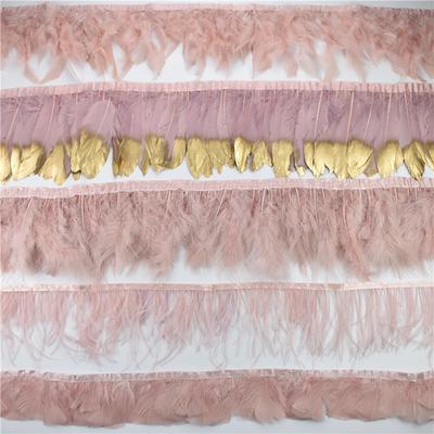 2Meters Leather Pink Ostrich Feather Trims Fluffy Turkey Feather Boas Goose Plumas Fringe Ribbon for Needlework and Handicrafts