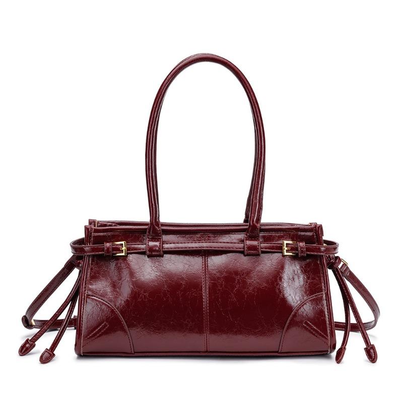 European and American Retro Large-capacity Boston Baguette Bag Head Layer Oil Wax Leather Women's Bag Trendy Messenger Bag