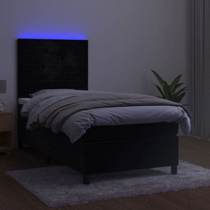 Maison Exclusive - Sommier à lattes de lit avec matelas LED Noir 90x200 cm Velours