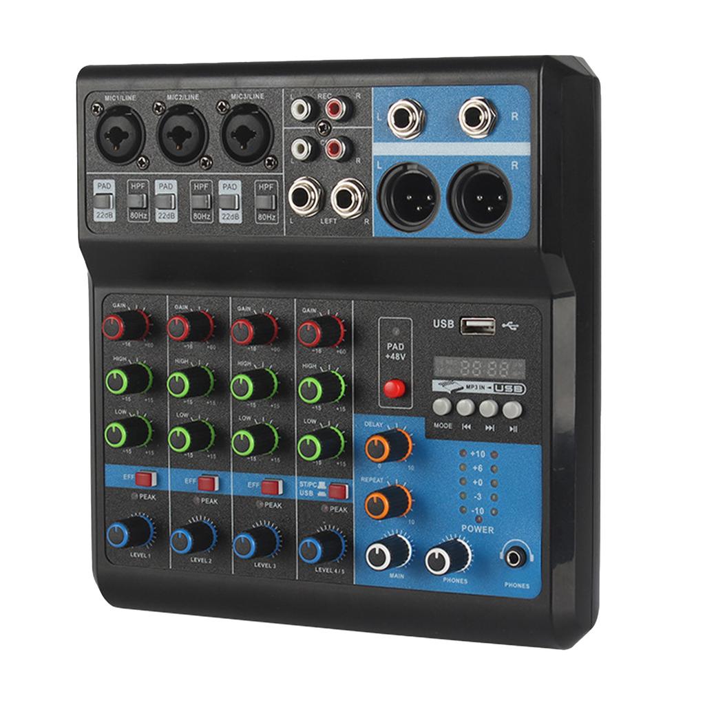 Sound Mixing Station Small 5 Way Live Recording DJ Sound Card Console Mixer USB Bluetooth Digital Effector EU Plug