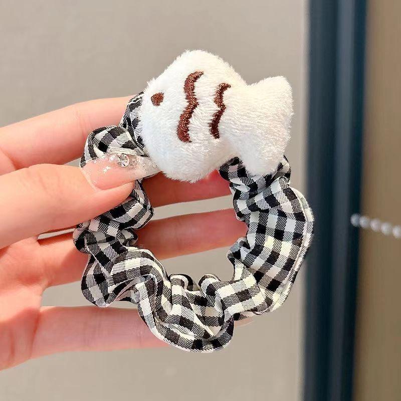 Autumn & Winter Cute Cat Eating Fish Doll Plaid Headband & Cartoon Hair Rope Accessories