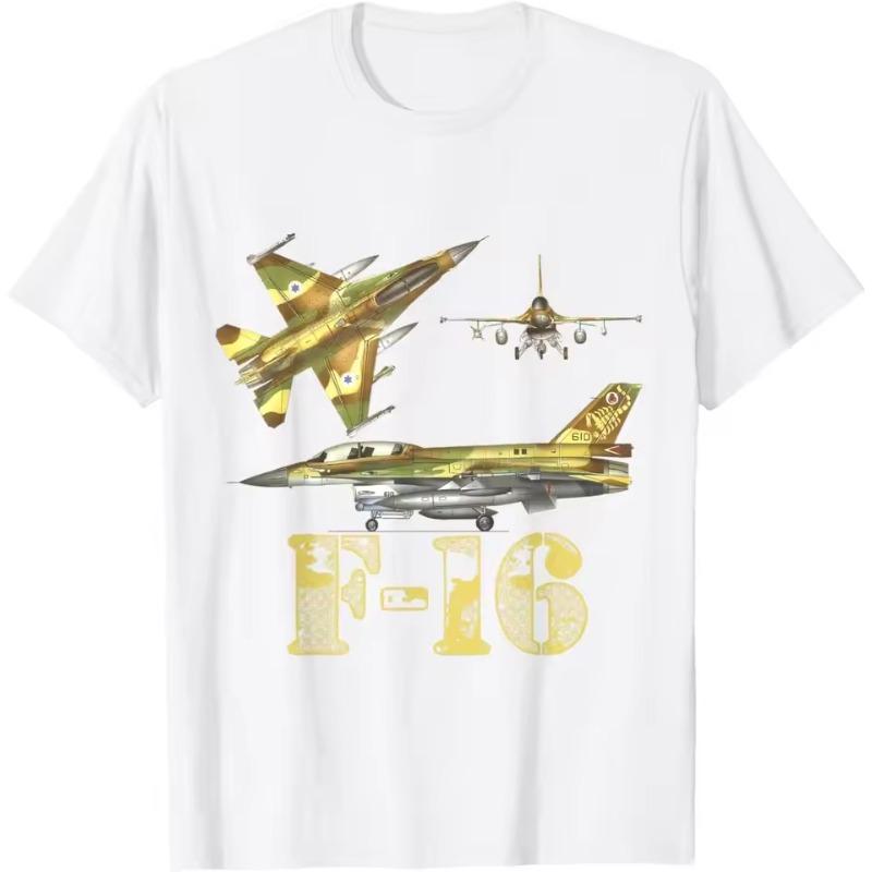 F16 Jet Fighter Blueprint Design T-shirt Short Sleeved Casual 100% Pure Cotton Printed Men's T-shirt