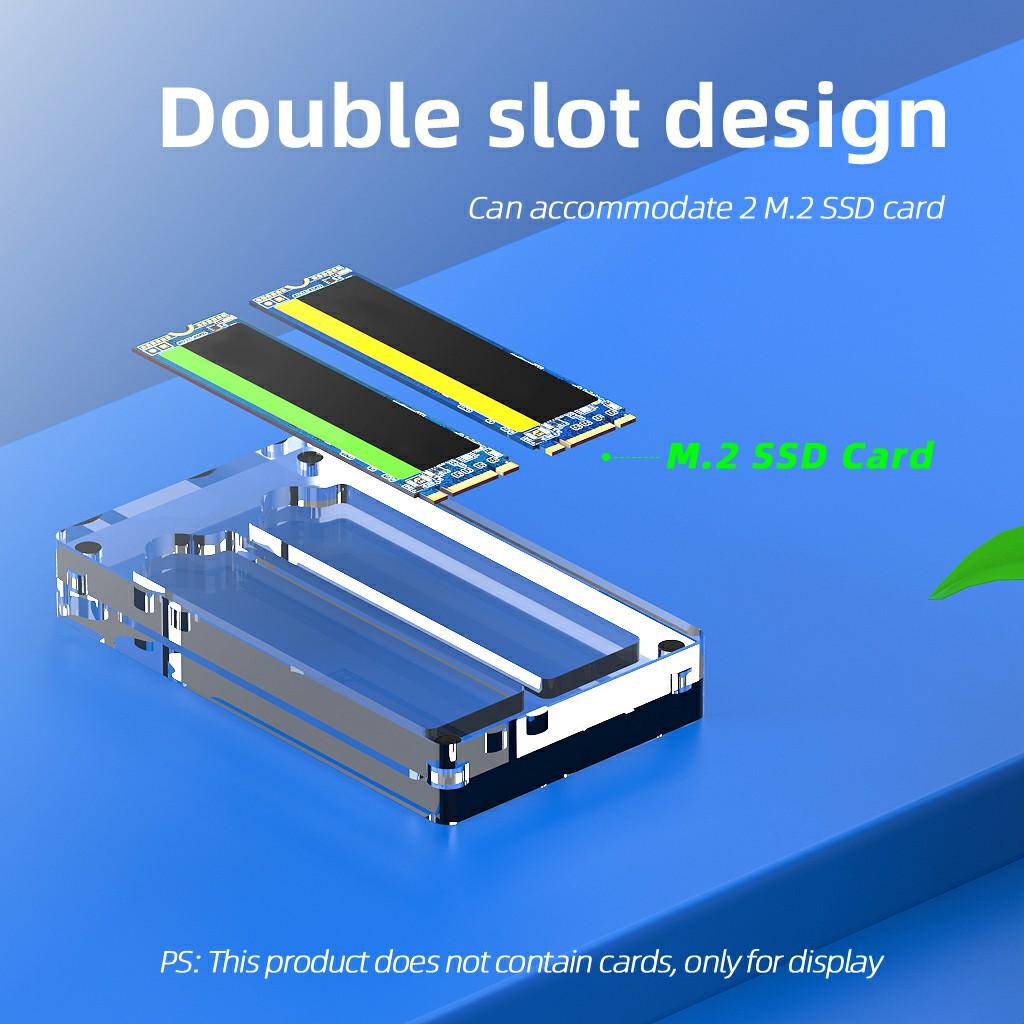 

AJCX02M2 M.2 SSD Transparent Magnetic Storage Case 2-Slot SATA Organizer Acrylic Protection Box Type A