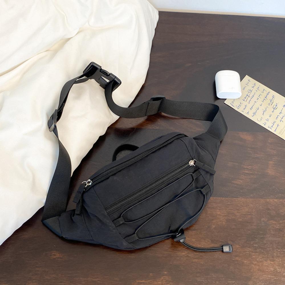 

Нейлоновая мужская нагрудная сумка Y2k спортивная сумка для ходьбы на молнии уличная поясная сумка для путешествий чёрный