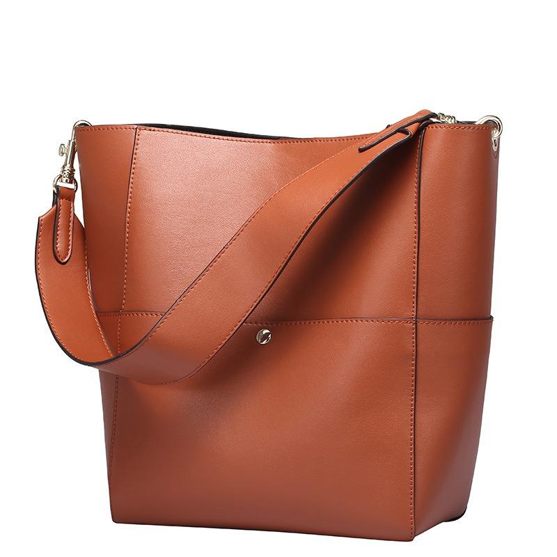 New leather women's bag bucket bag retro women's bag Guangzhou fashion women's big bag oblique span bag
