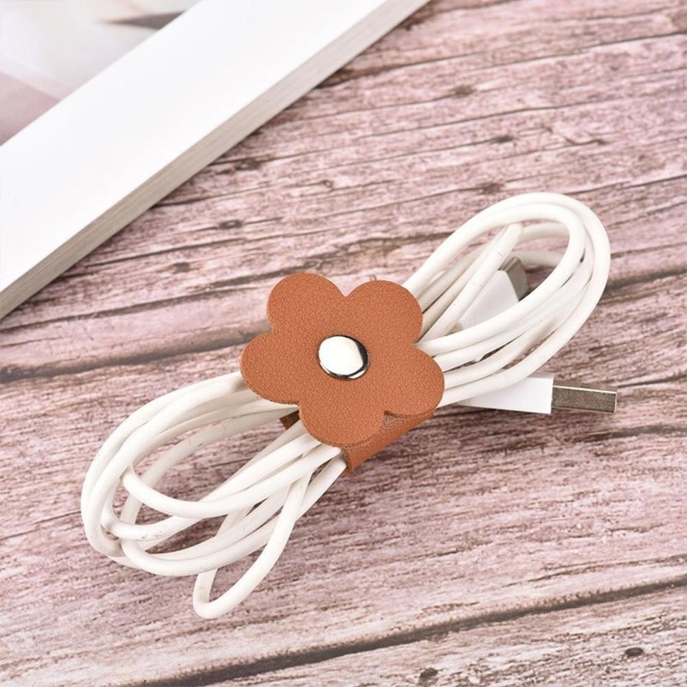 High Quality Leather Flower Cable Winder Portable Reusable Data Cable Ties Data Cable Management Earphone Cord