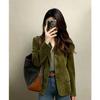 Women Faux Suede Military Green French Style Casual Blazer