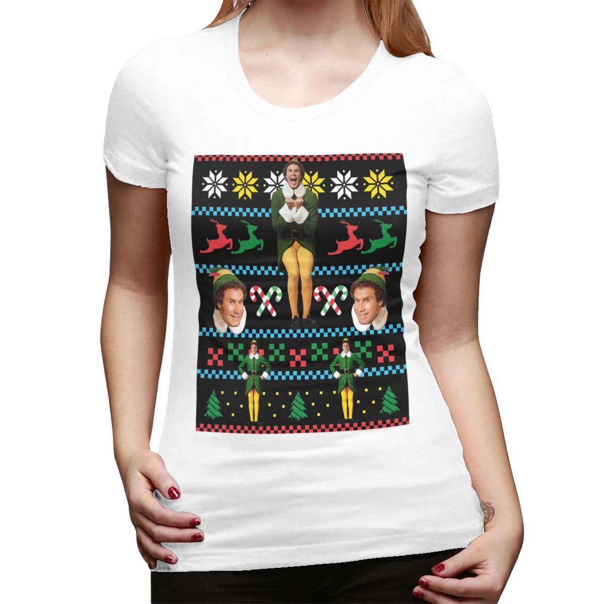 Buddy The Elf Ugly Christmas Sweater Xmas Movie Will Ferrell TShirt for Women ONeck Streetwear T Shirts Womens Tees Short S