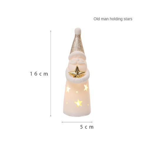 LED Light-up Decor for Christmas, Mini Ceramic Snowman Santa Reindeer Ornament