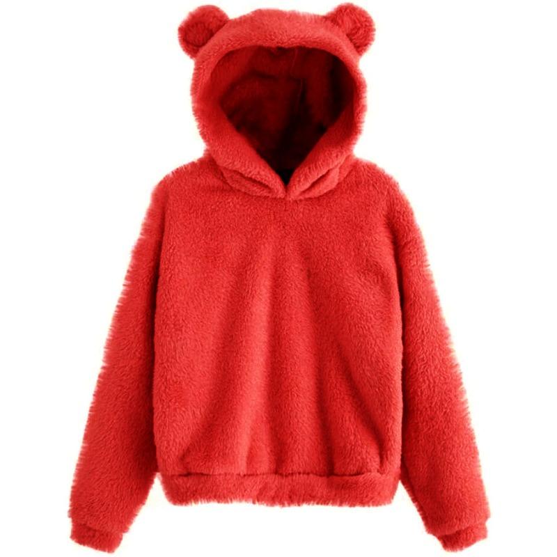 

Осенне-зимняя новая теплая шерстяная толстовка с капюшоном и плюшевыми кроличьими ушками для женщин 5XL красный