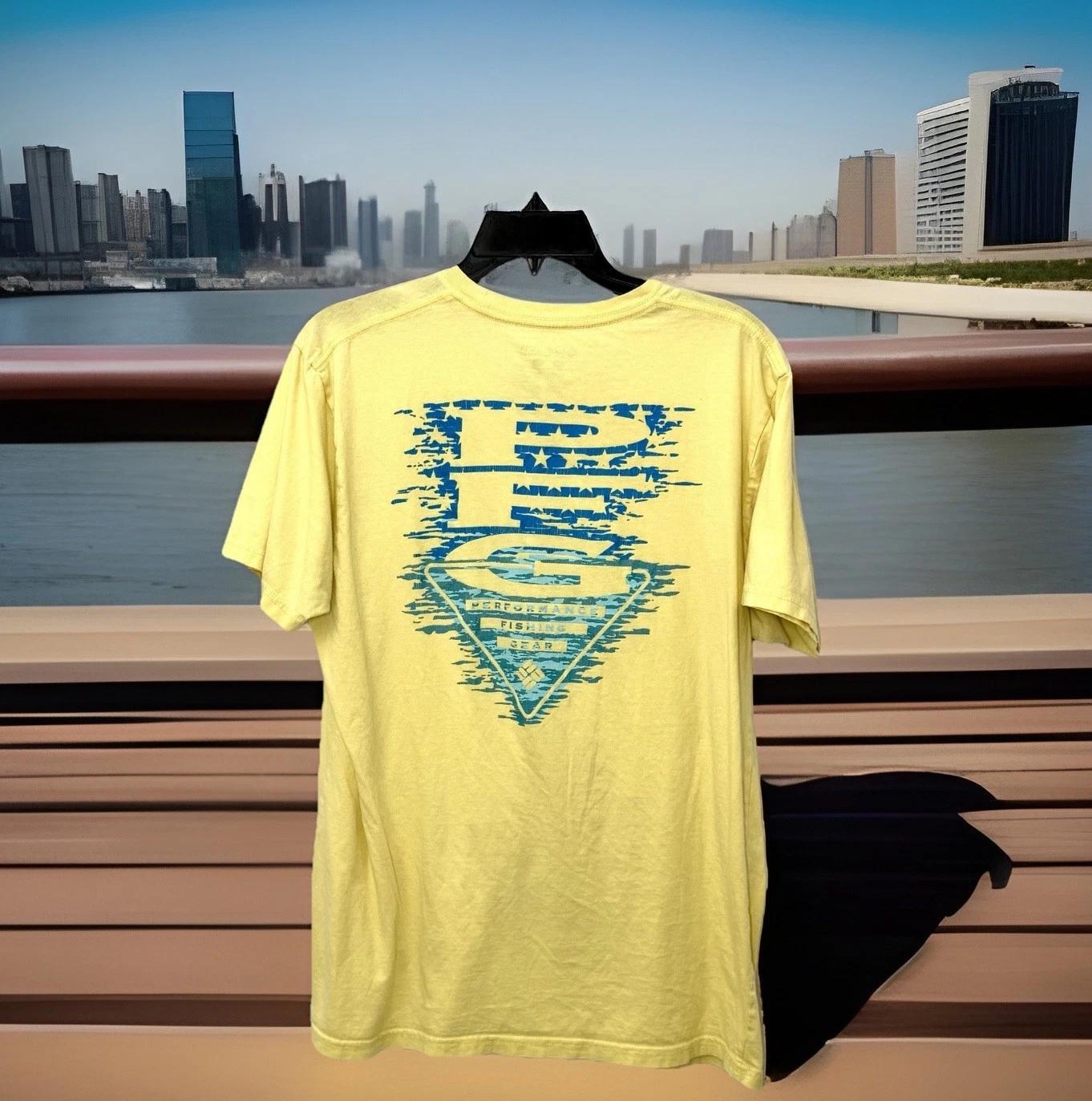 

Columbia Sportswear PFG Crew Neck Fishing T-shirt Yellow Cotton Men’s Large L 3XL