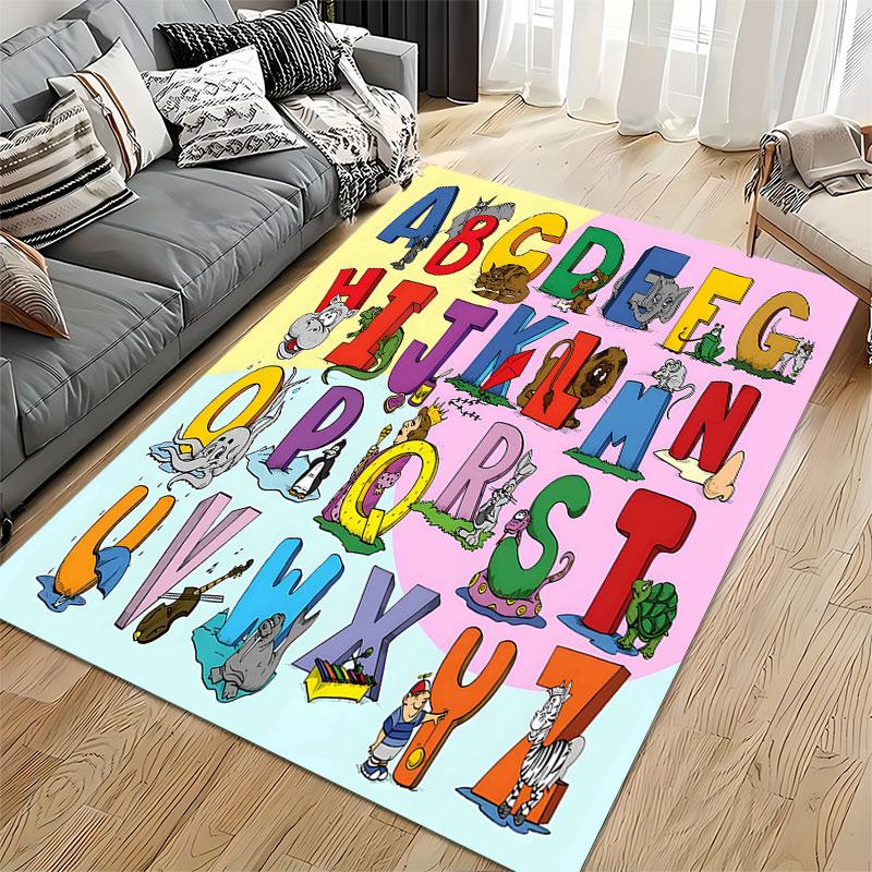 Colorful Alphabet Animal Carpet Suitable As a Non-slip Mat for the Living Room or Bedroom Sofa