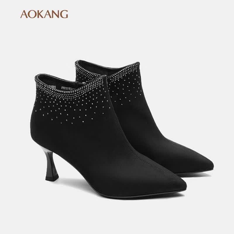 Aokang Women s Pointed Toe Mid-Heel Ankle Boots 39