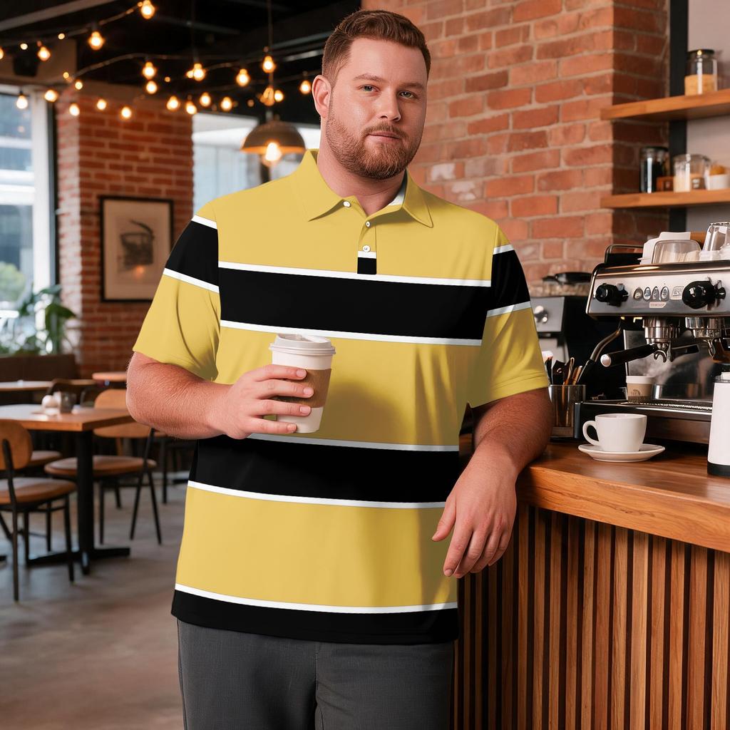 Men's Big Size Plaid Print Golf Shirt Breathable Short Sleeve Polo Shirt Suitable for Casual Workwear Tops