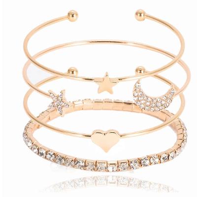 RUI RUI YU 4Pcs/set Women Fashion Bracelet Stylish Diamond Star Moon Concise Openings Bracelet
