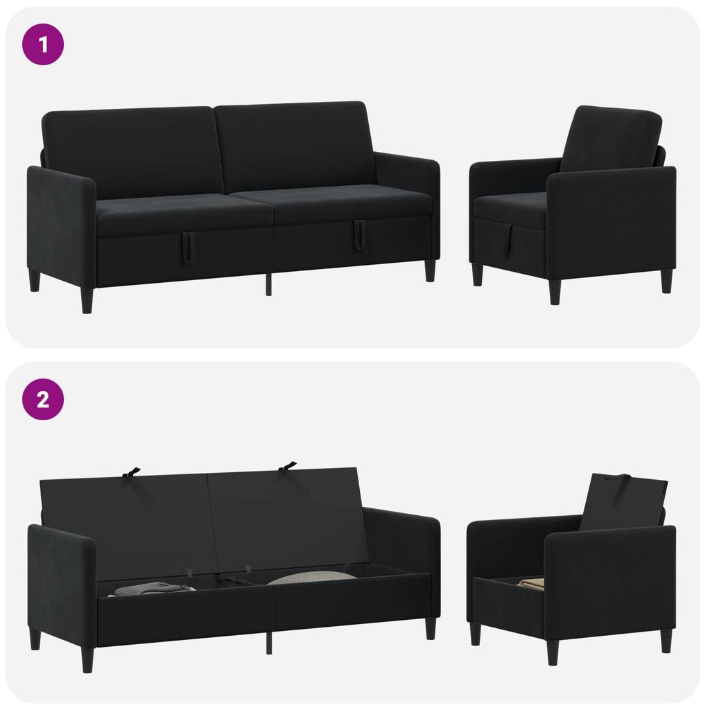 Sofa Set with Storage 2 Pcs Black Polyester