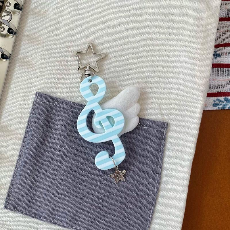 Y2K Harajuku Musical Notes Star Pendant Keychain Cute Bag Hanging Decoration For Women Girls Sweet Keyring Jewelry Gift