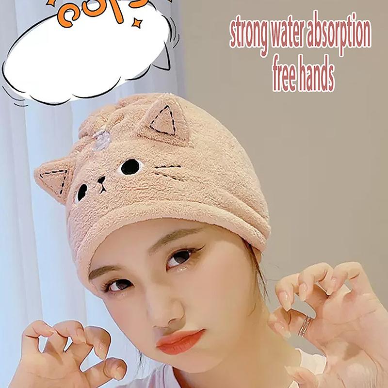 Cuffia per peli di gatto, asciugamano in pile di corallo, per capelli lunghi, cappello ad asciugatura rapida, asciugamano da bagno, assorbente d'acqua, asciugamano per capelli da donna