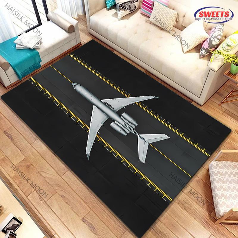 17 Style Airport Landing Strips Top View Aircraft Carpet Rug for Bedroom Living Room Home Sofa Decor, Kids Non-Slip Decor Mats