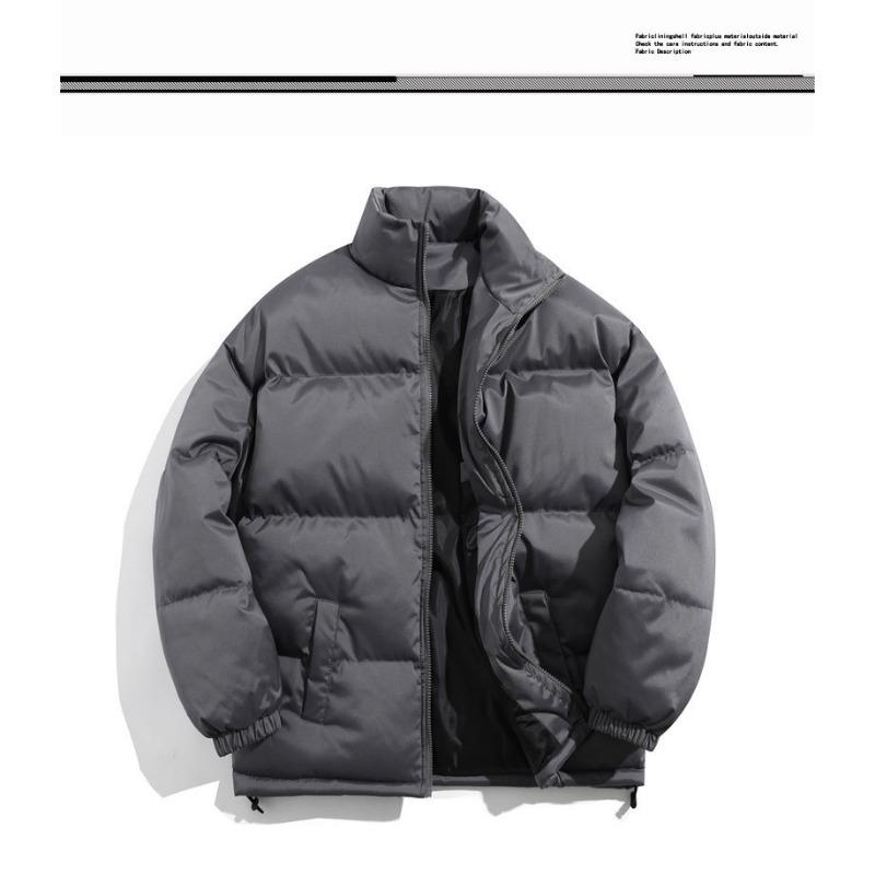 Mens Loose Thick Solid Waterproof Stand Collar Winter Cotton Puffer Jacket
