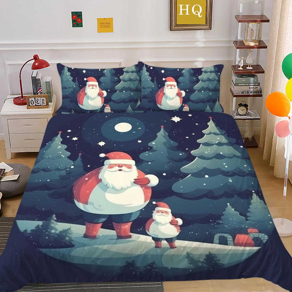 Christmas Printed Bed Cover King Size Polyester Home Textiles Teens Girl Cartoon Superior Bedroom Decor