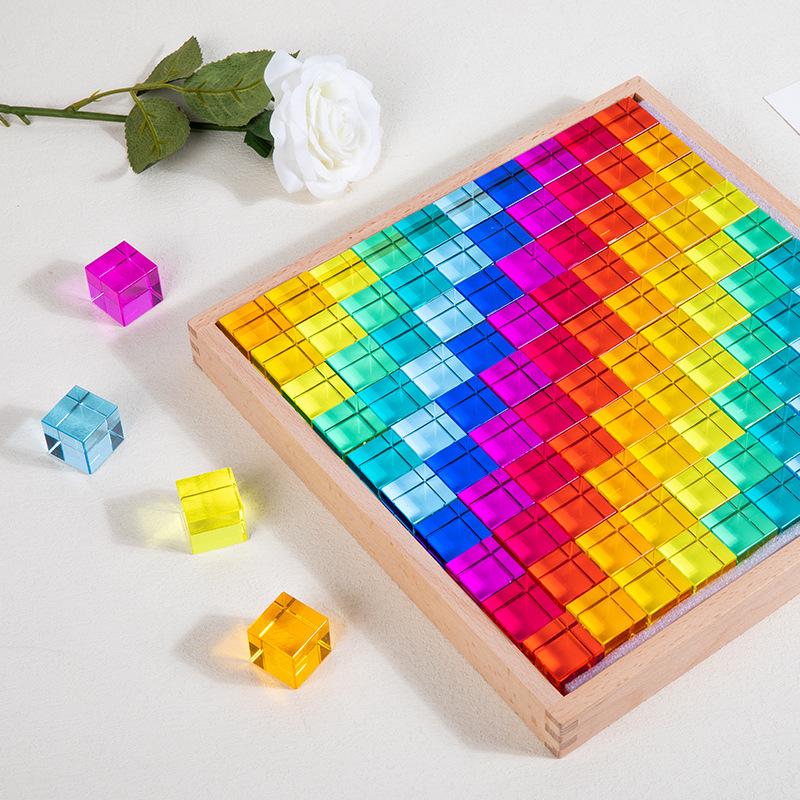 Rainbow Translucent Gemstone Building Blocks Large Particle Cube Building Baby Early Education Toys