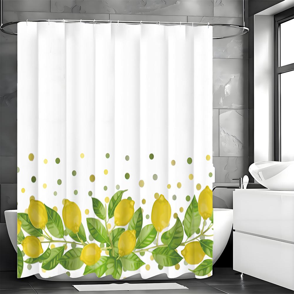 Yellow Green Lemon Shower Curtain, Bathroom Decorative Shower Curtain, Waterproof Shower Curtain with Hooks