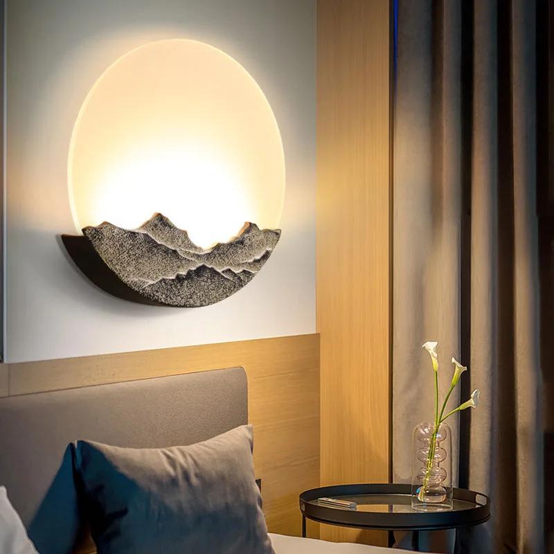 Chinese Acrylic Wall Light Iron Art Bedroom Bedside Lamp Led Creative Staircase Lantern Courtyard Corridor Torch for Living Room