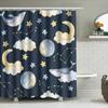 Whimsical Moon Star Print Shower Curtain Navy Blue Background with Whales, Clouds Constellations Perfect for Bath Decor!