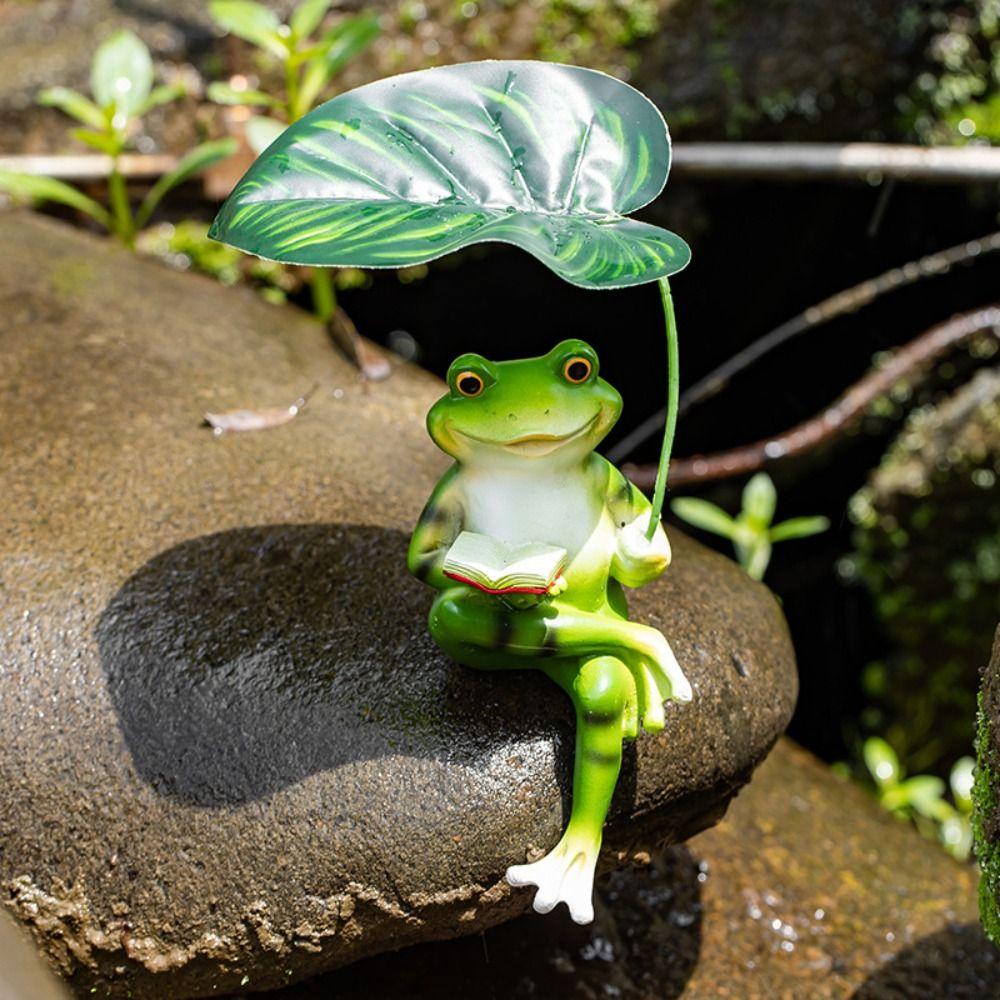 

Cute Garden Frog Statue Resin Frog Ornament Decor Crafts Frog Figurine Bonsai Style 2