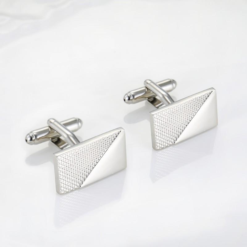 Rectangular Twill Smooth Metal Cufflinks Men s Business Shirts Pure Natural серебряный