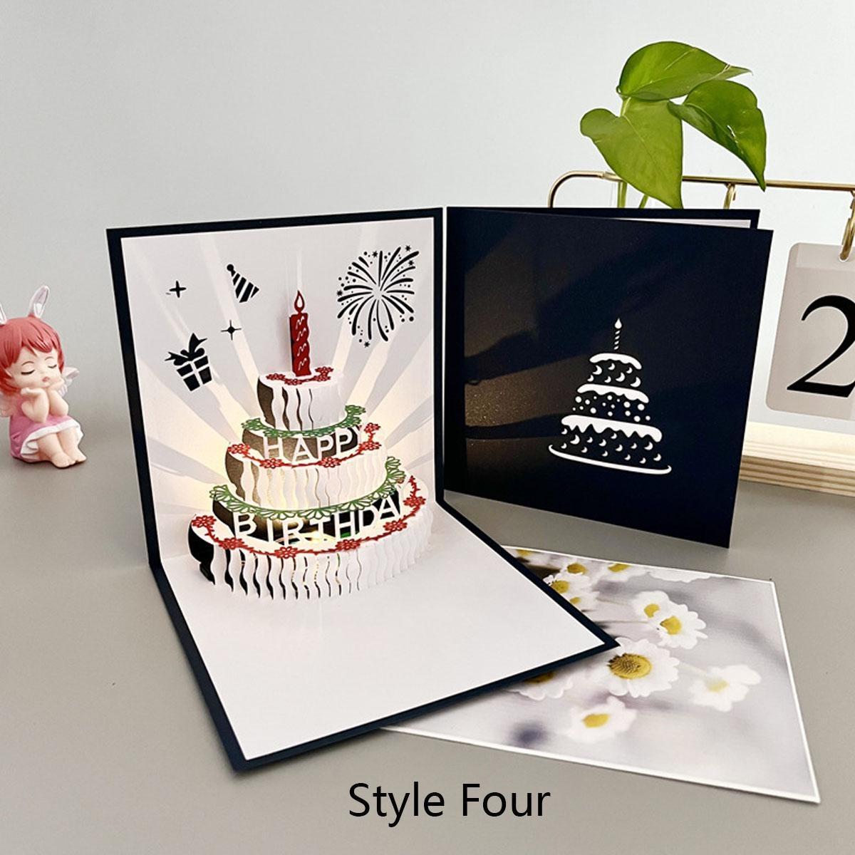 

3D всплывающие поздравительные открытки, согревающая светодиодная подсветка, торт ко дню рождения, музыка, поздравительные открытки с днем ​​рождения, всплывающие поздравительные открытки, лазерная резка, лучшие открытки с днем ​​рождения yellow light