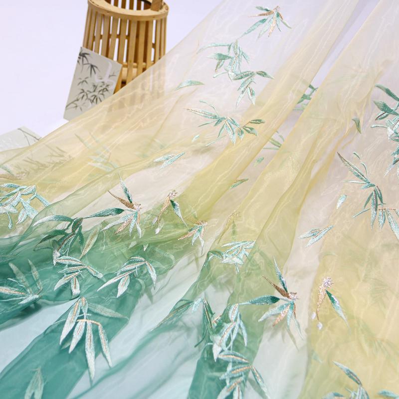 100x150cm Chinese classical style Printed bamboo leaf chiffon embroidery fabric For DIY hanfu shirts doll cloth