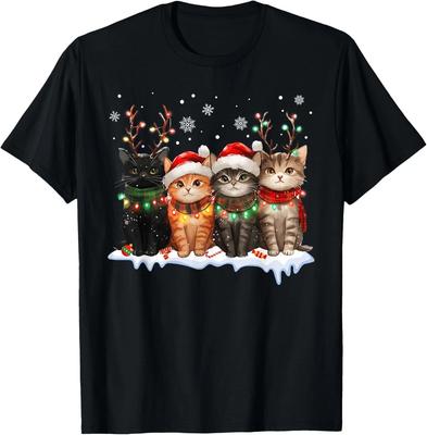 Katze Weihnachtslicht Rentier Weihnachtsmann Katzenliebhaber T-Shirt