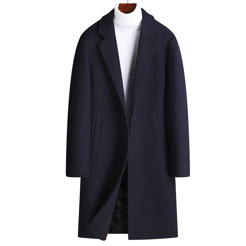 Abrigo de lana de invierno para hombre, abrigo informal de cuello de traje, abrigo de lana grueso de algodón con clip largo, moda juvenil