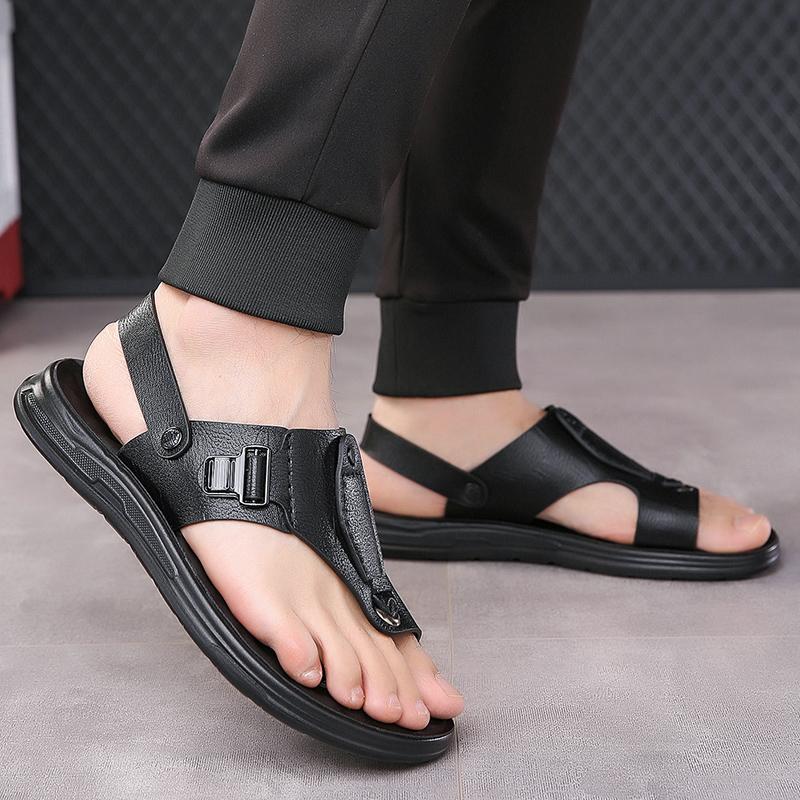 TUINANLE Neue Herren Rutschfeste Ledersandalen Offene Zehen Weiche Sommer Strand Pantoffeln für Herren Outdoor Lässige Bequeme Sandalen