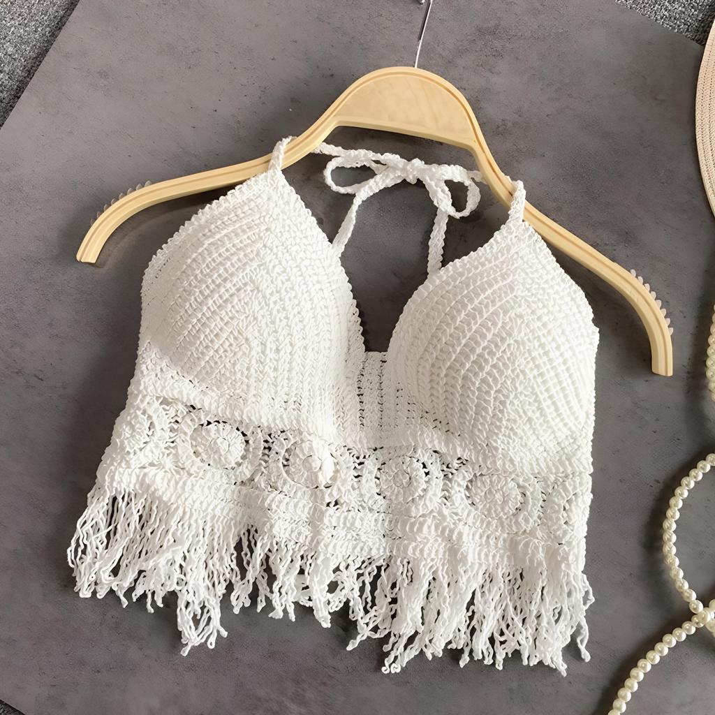 Sexy Boho Beach Holiday Camisole Halter Women Swimsuit Bra Backless Vest Hollow Tassel Tank Top Women's Crop Tops