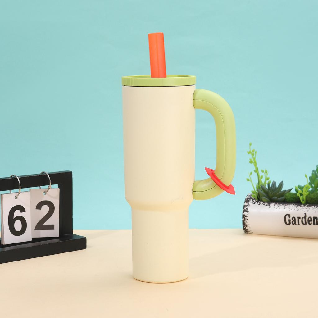 304 stainless steel thermos cup dopamine color scheme handle Bingba cup outdoor portable straw cup