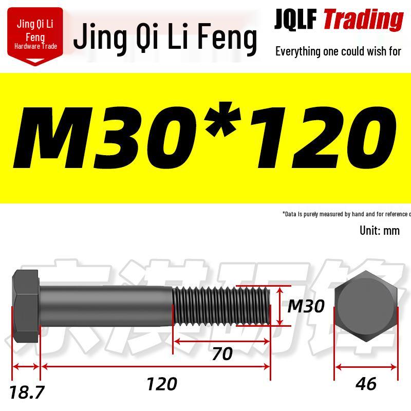 M27-M39 Grade 12.9 Blackened Half-Thread Hexagon Bolt
