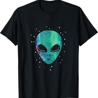 Alien Head Starry Night Sky Lover Funny T Shirt