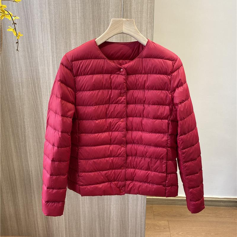 Convertible Round Neck/V-Neck Women's Slim Lightweight Down Jacket - 90% Duck Down, Warm, Packable, Short Outerwear.