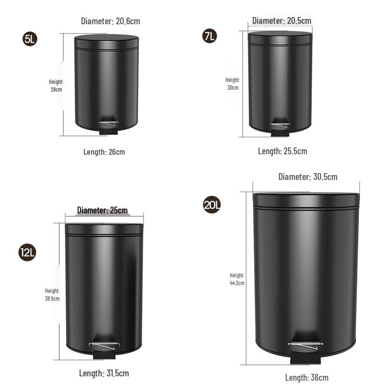 Ouroz 12L Tretmülleimer Mattschwarz