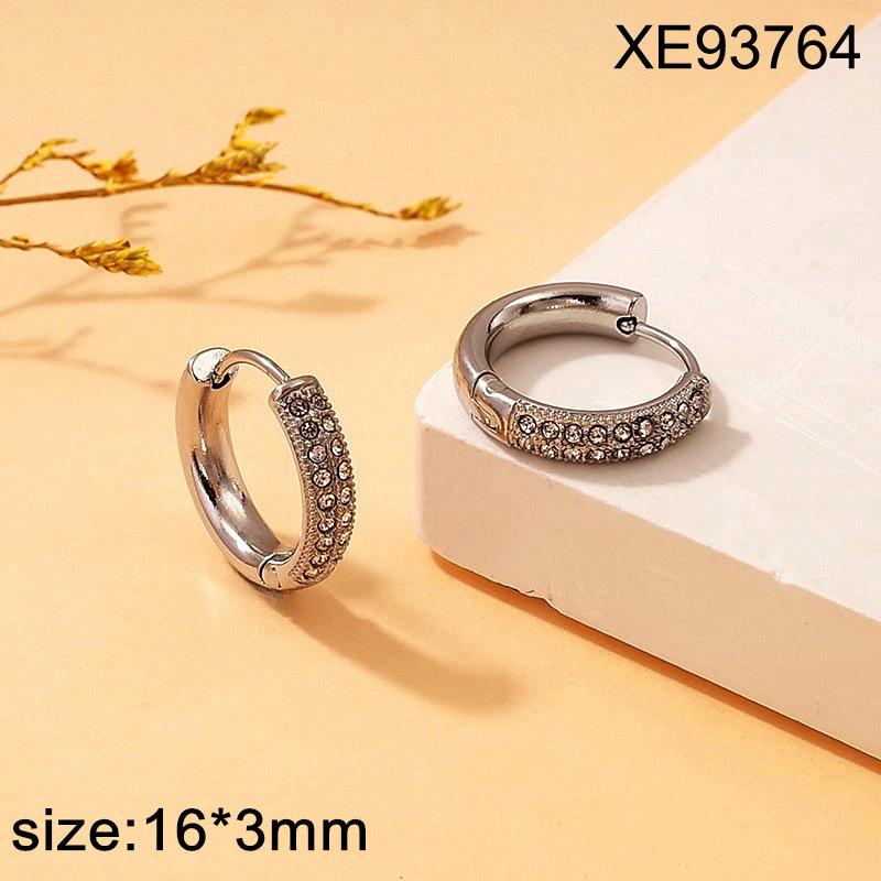 18K Gold Titanium Steel Diamond Hoop Earrings - European & American Style, Light Luxury, Simple & Versatile Ear Jewelry for Women 3mm x 16mm