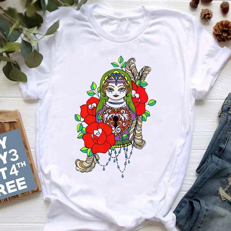 Matryoshka Doll T Shirt 2023 Funny Summer Fashion Tshirt Russian Doll T-Shirt Women White Casual T Shirt Female Harajuku Shirt