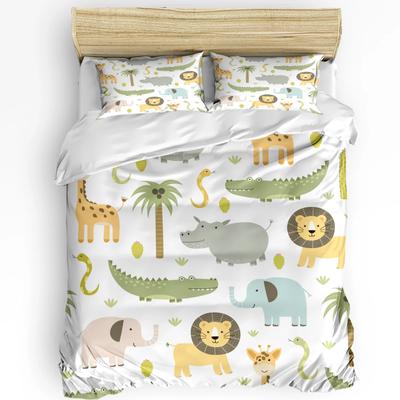 Cartoon Tier Löwe Elefant Giraffe Bettbezug 3-teiliges Bettwäscheset Heimtextil Bettdeckenbezug Kissenbezüge Zimmer Bettwäscheset Ohne Bettlaken