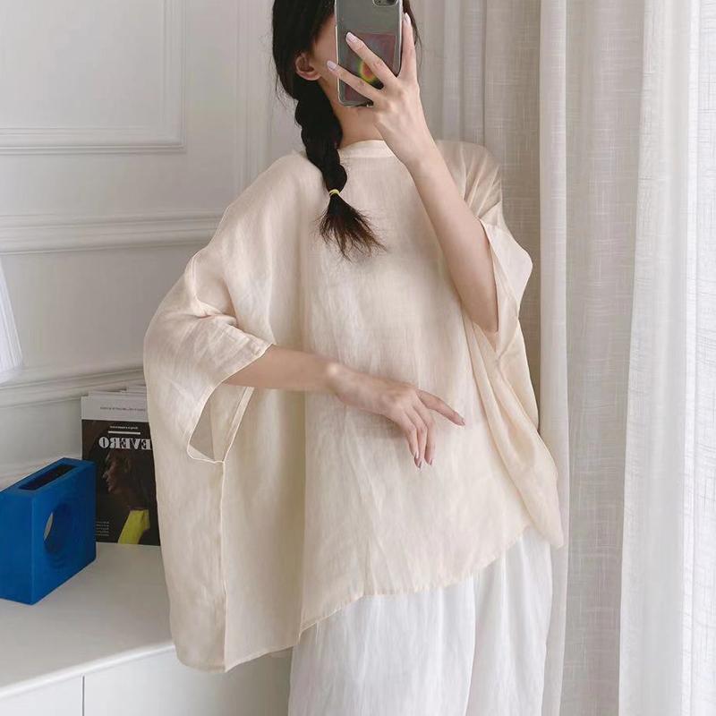 

Johnature Летние тонкие рубашки с защитой от солнца, винтажные простые, универсальные, однотонные, свободные женские блузки One Size легкие хаки