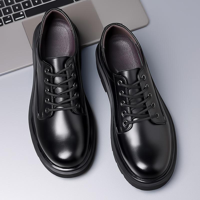 Fashion New Fashion Leather Shoes for Men Solid Color Casual Shoes Lace Up Driving Shoes Platform Black Male Cowhide Leisure Shoes 38-44