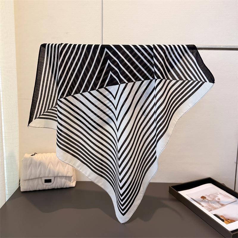 

Elegant Nordic Style All Seasons Geometric Lines Scarf Faux Silk Large Square Shawl Simple Chic Decorative Wrap For Teens 68x68cm