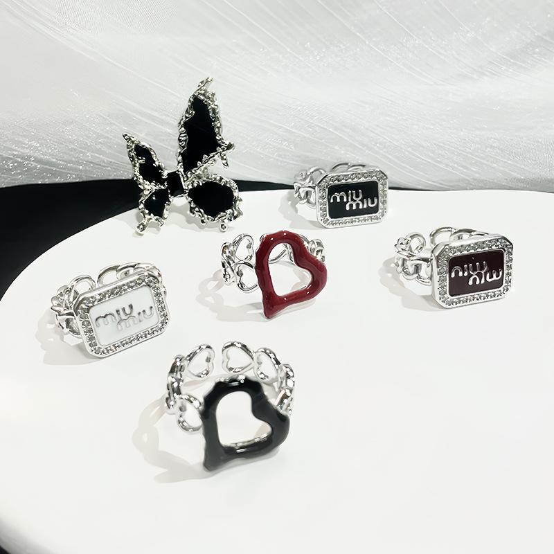 Dark Personality Love Butterfly Oil Drop Enamel Open Ring Stacked Wearing High-End Niche Design Ring Woman