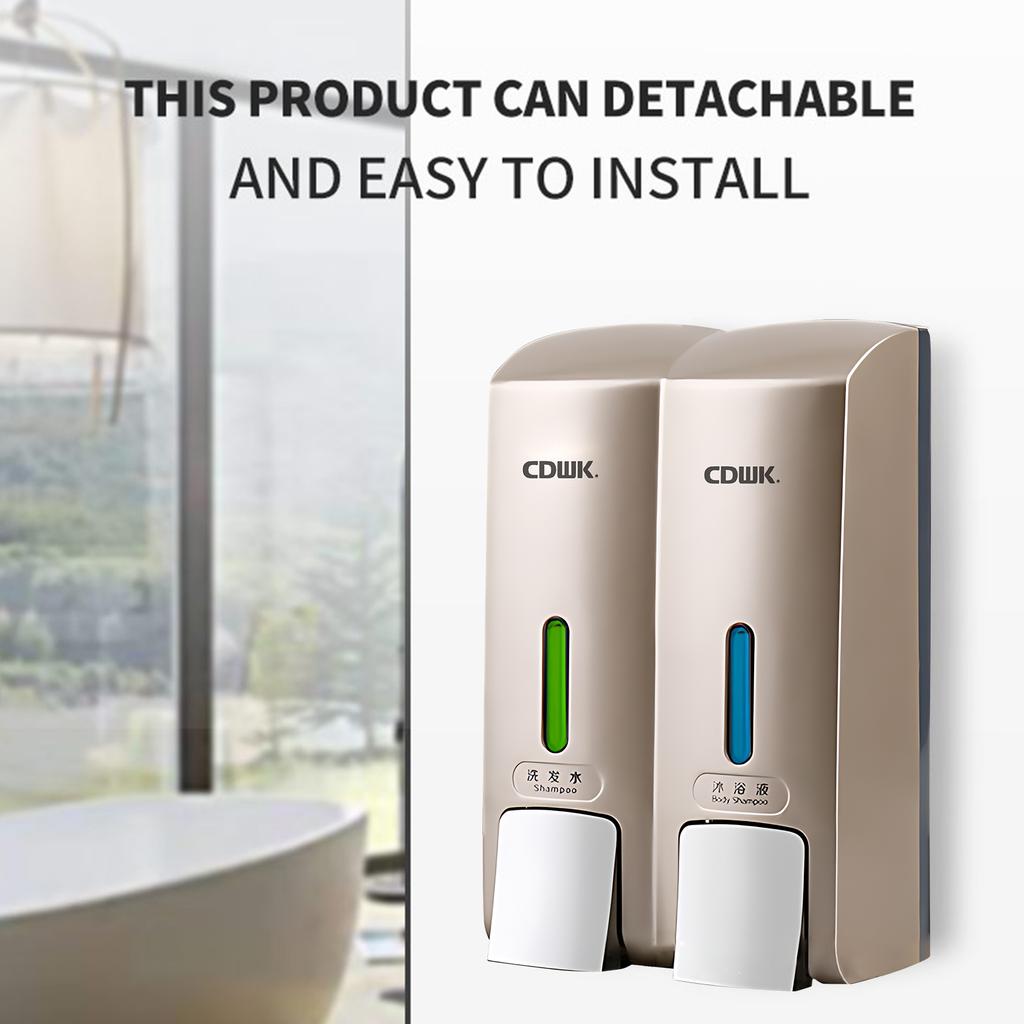 CDWK Hand Soap Dispenser Wall Mount 300ml*2 Safe ABS Soap Dispenser with Clear Window Separated